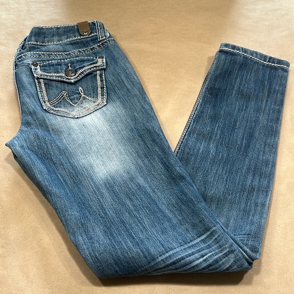 YMI Medium Blue Distressed Skinny Jean Sz3 - Picture 1 of 14